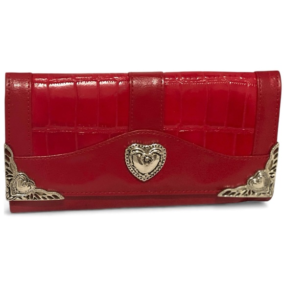 The Unbranded Brand Handbags - Designer Inspired Croc Embossed Red Leather Silver Decorative Heart/Edge Detail